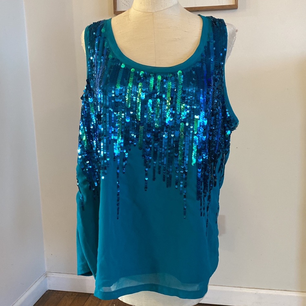 Teal Sequin Embellished Women's Top
